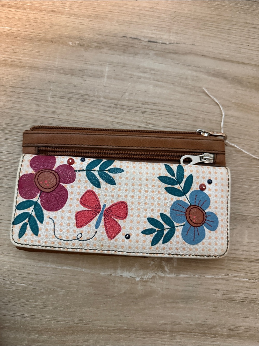 Relic Floral Butterfly Zip Wallet - Brown Trim